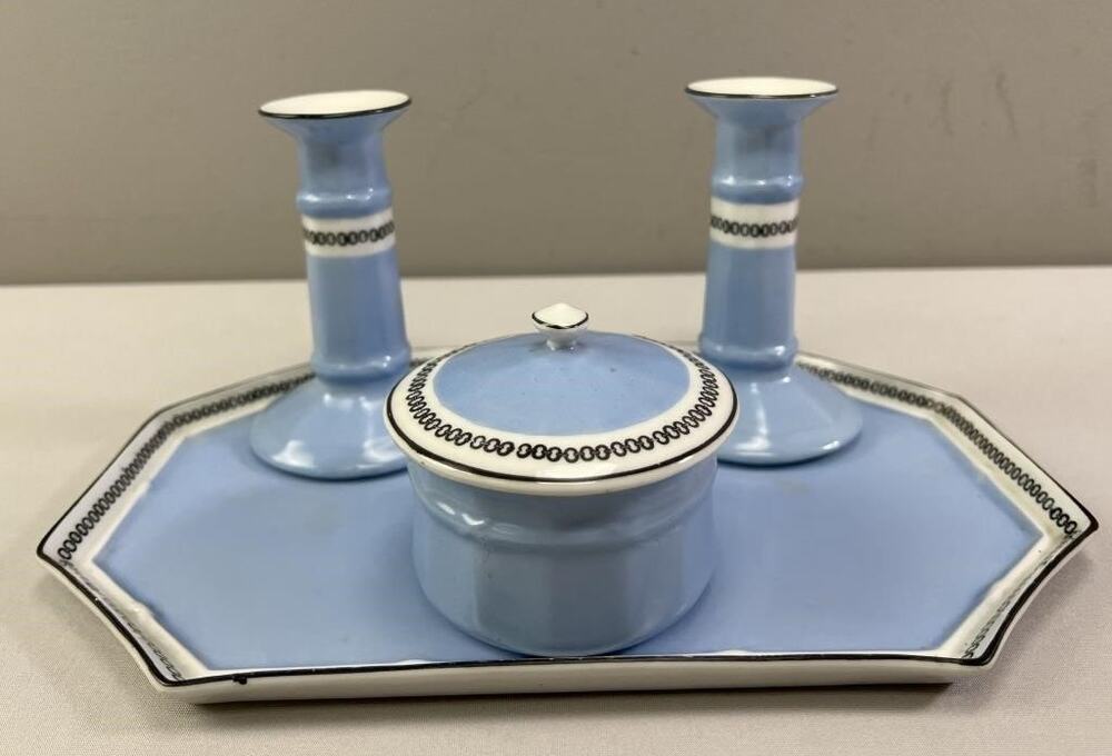 Moschendorf Bavaria Vintage 5 Piece Dresser Set, Tray, Candlesticks & Jar (Rare)